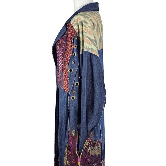 Free People Sz Medium Indigo Dreams Patchwork Jacket Embroidered Mixed Media New - Picture 8 of 15